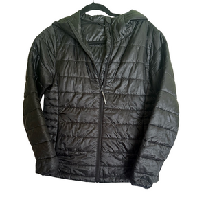 Borealis Black Puffer Jacket with Hood Windbreaker